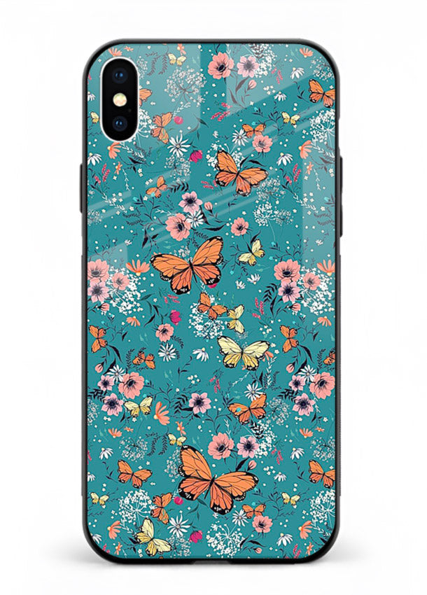Teal Butterfly Florals botanical butterfly pattern iphone xs max glass back cover