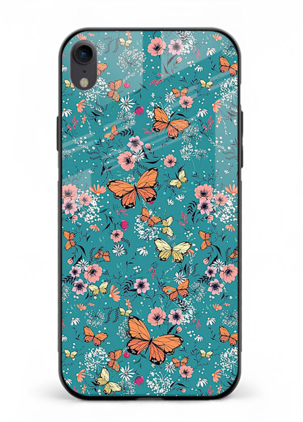 Teal Butterfly Florals botanical butterfly pattern iphone xr glass back cover
