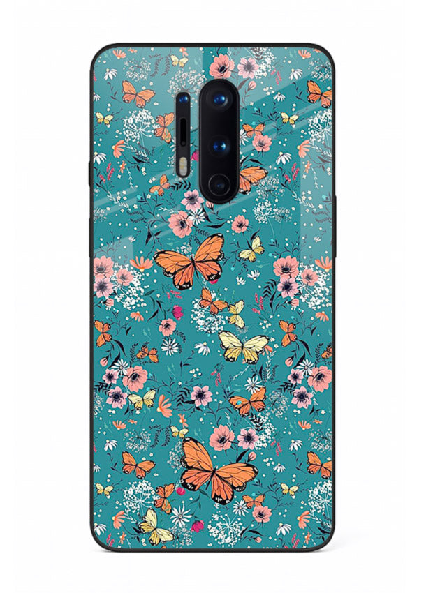 Teal Butterfly Florals botanical butterfly pattern OnePlus 8 Pro glass back cover