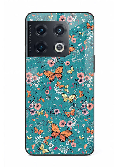 Teal Butterfly Florals botanical butterfly pattern OnePlus 10 Pro glass back cover