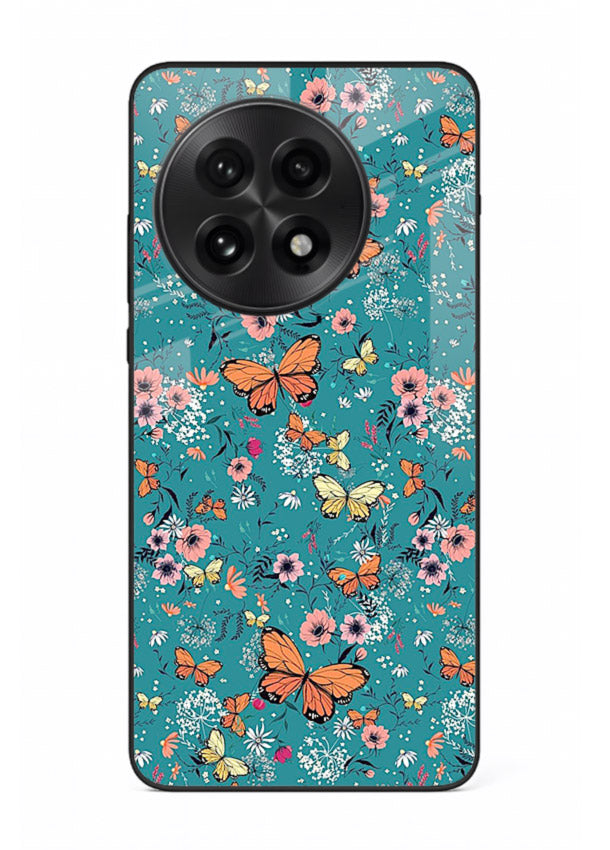 Teal Butterfly Florals botanical butterfly pattern OnePlus 13 glass back cover
