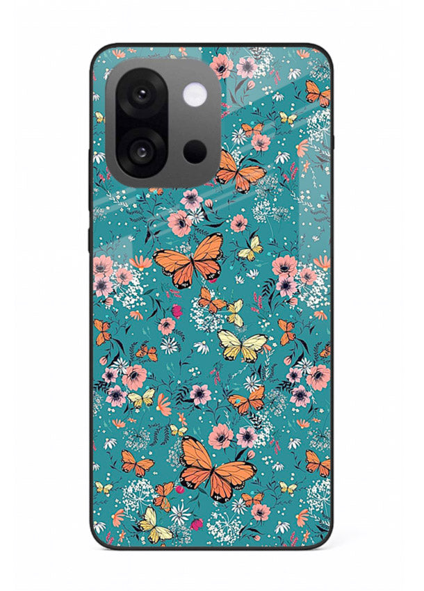 Teal Butterfly Florals botanical butterfly pattern OnePlus 13s glass back cover