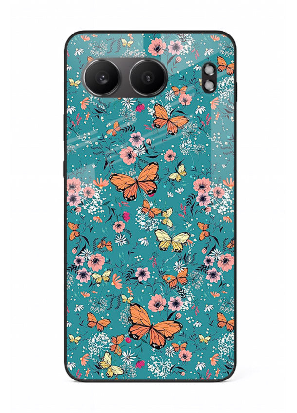 Teal Butterfly Florals botanical butterfly pattern OnePlus Nord 4 glass back cover