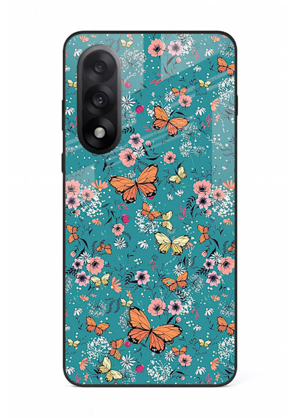 Teal Butterfly Florals botanical butterfly pattern OnePlus Nord 5 glass back cover