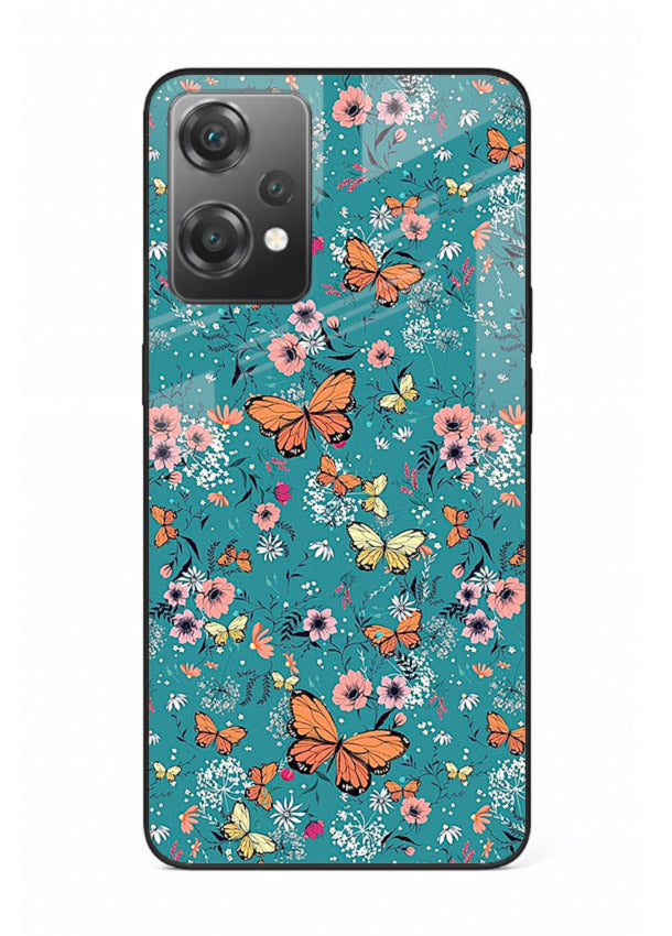 Teal Butterfly Florals botanical butterfly pattern OnePlus Nord CE2 Lite 5G glass back cover