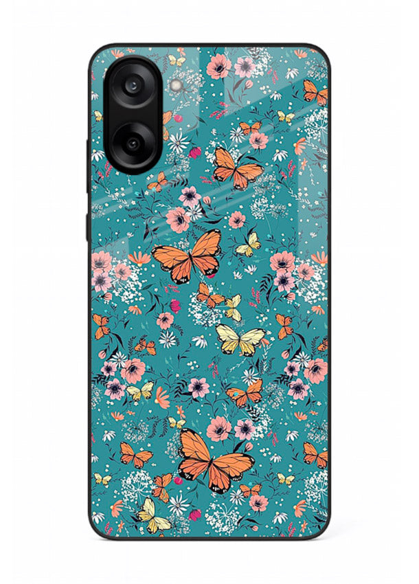Teal Butterfly Florals botanical butterfly pattern OnePlus Nord CE5 glass back cover