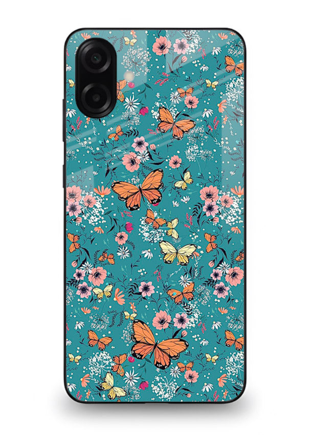 Teal Butterfly Florals botanical butterfly pattern Samsung A06 5G glass back cover