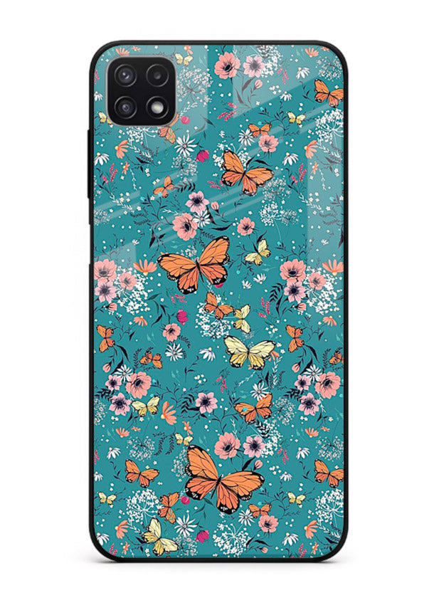 Teal Butterfly Florals botanical butterfly pattern Samsung F42 5G glass back cover