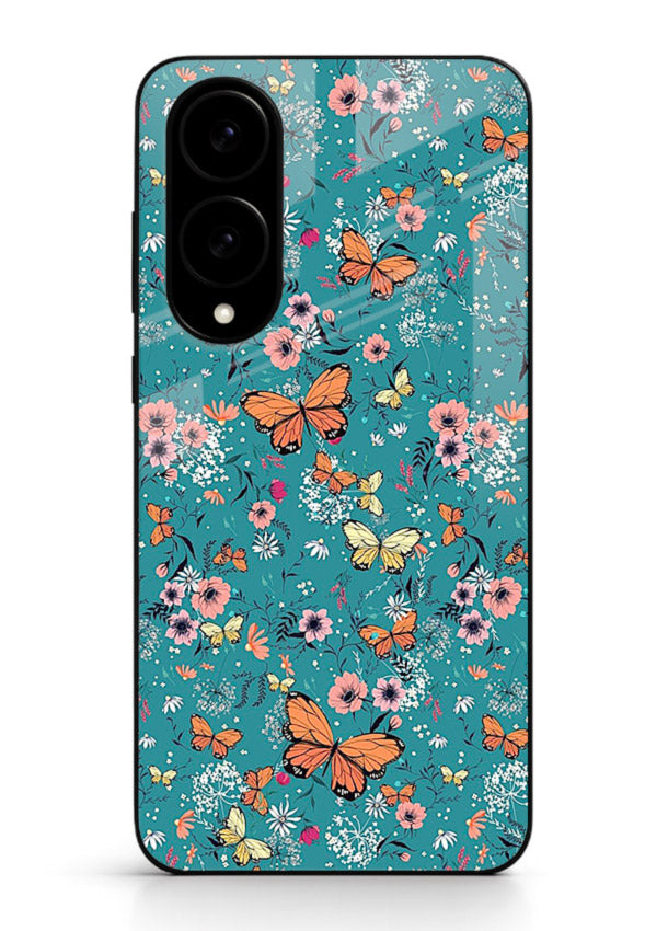 Teal Butterfly Florals botanical butterfly pattern Samsung S25 Edge glass back cover
