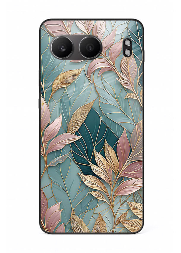 Teal leaf artwork on OnePlus Nord 4 glass back cover with cool natural detailing.