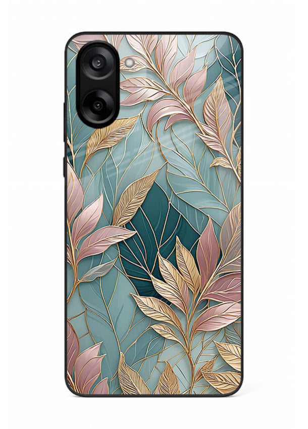 Teal leaf artwork on OnePlus Nord CE5 glass back cover with cool natural detailing.