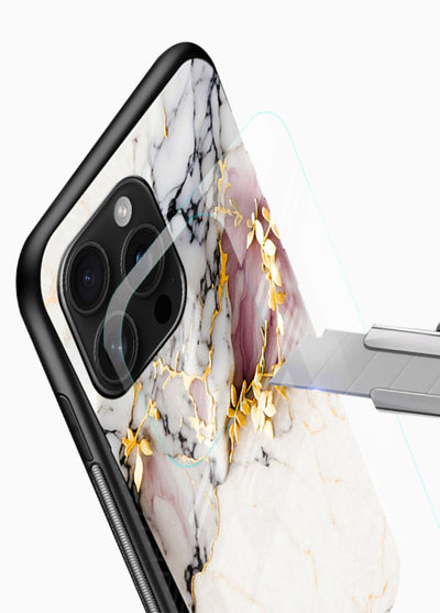 TealGold Vein Flow glossy vibrant premium glass back cover with teal marble and gold accents - Angle Blade