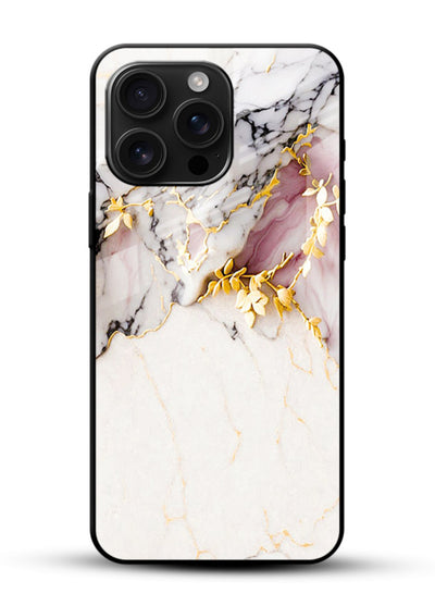 TealGold Vein Flow glossy vibrant premium glass back cover with teal marble and gold accents - Angle Front