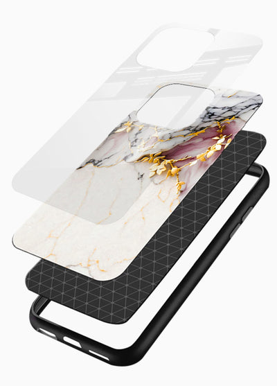 TealGold Vein Flow glossy vibrant premium glass back cover with teal marble and gold accents - Angle Layers