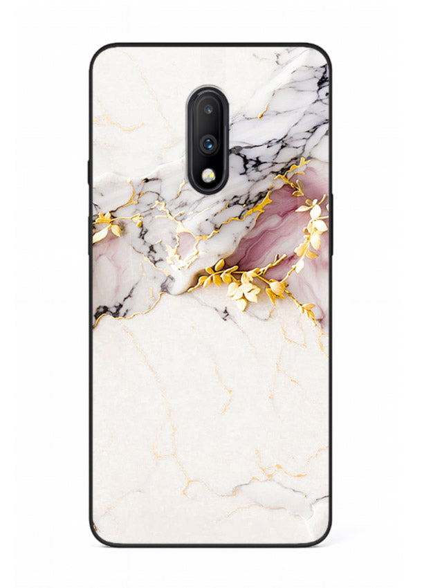 TealGold Vein Flow OnePlus 7 glass back cover with teal marble and gold accents