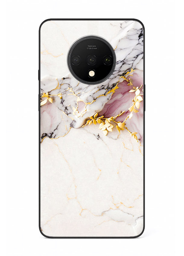 TealGold Vein Flow OnePlus 7T glass back cover with teal marble and gold accents
