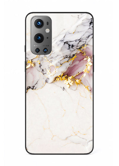 TealGold Vein Flow OnePlus 9 glass back cover with teal marble and gold accents