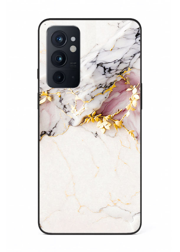 TealGold Vein Flow OnePlus 9RT glass back cover with teal marble and gold accents