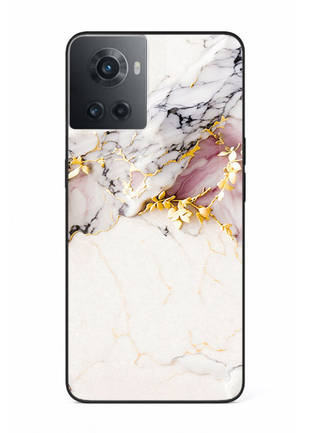 TealGold Vein Flow OnePlus 10R glass back cover with teal marble and gold accents