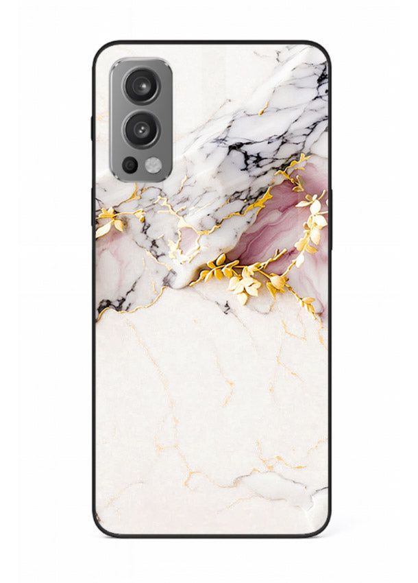 TealGold Vein Flow OnePlus Nord 2 glass back cover with teal marble and gold accents