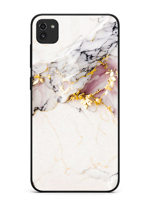 TealGold Vein Flow Samsung A03 glass back cover with teal marble and gold accents
