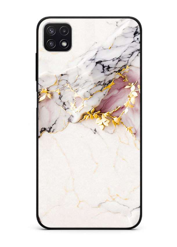 TealGold Vein Flow Samsung F42 5G glass back cover with teal marble and gold accents