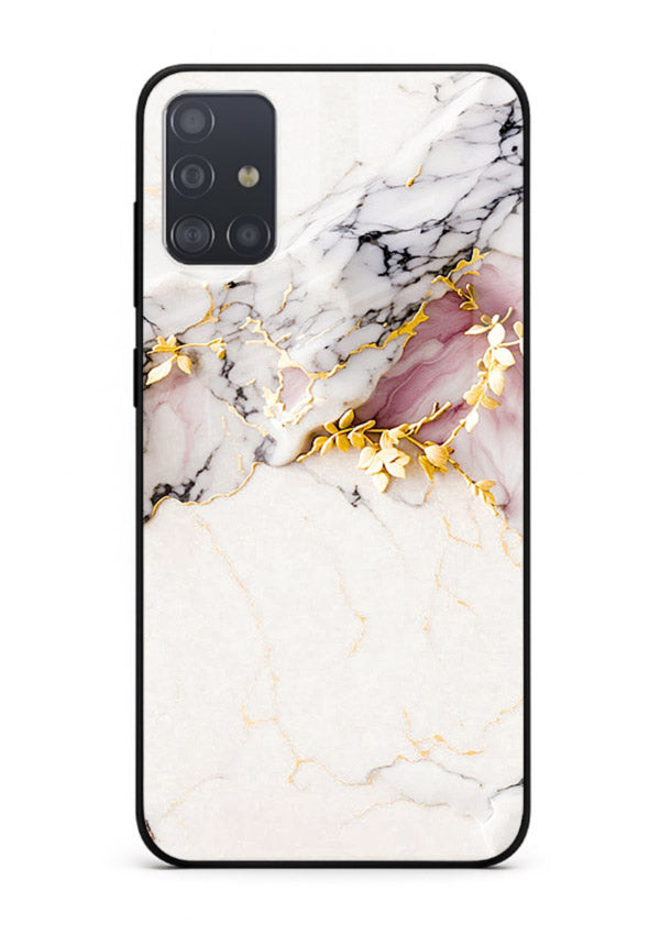 TealGold Vein Flow Samsung A71 glass back cover with teal marble and gold accents