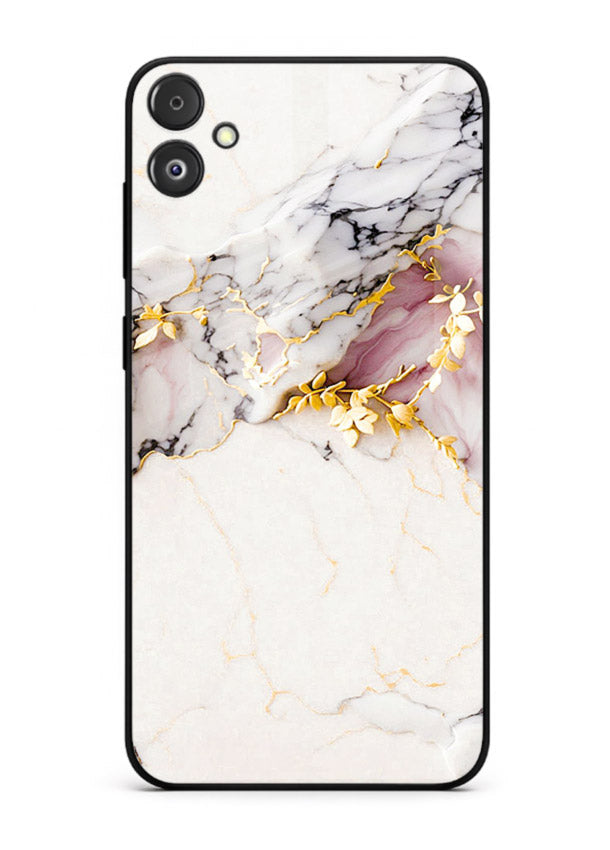 TealGold Vein Flow Samsung F05 5G glass back cover with teal marble and gold accents