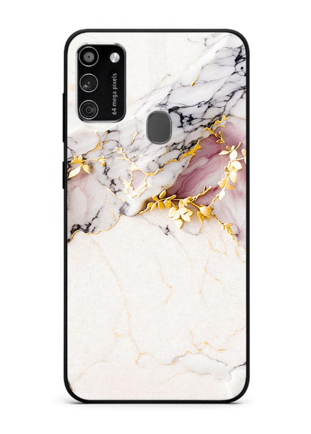 TealGold Vein Flow Samsung M30s glass back cover with teal marble and gold accents