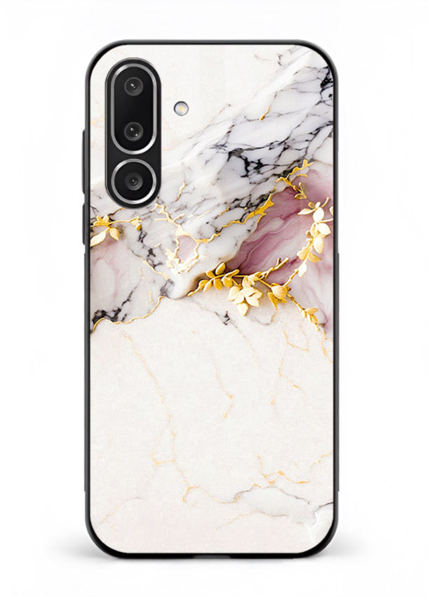 TealGold Vein Flow Samsung F56 5G glass back cover with teal marble and gold accents