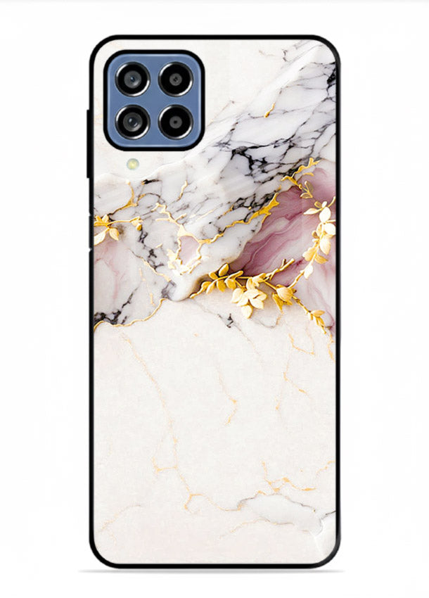 TealGold Vein Flow Samsung F22 4G glass back cover with teal marble and gold accents