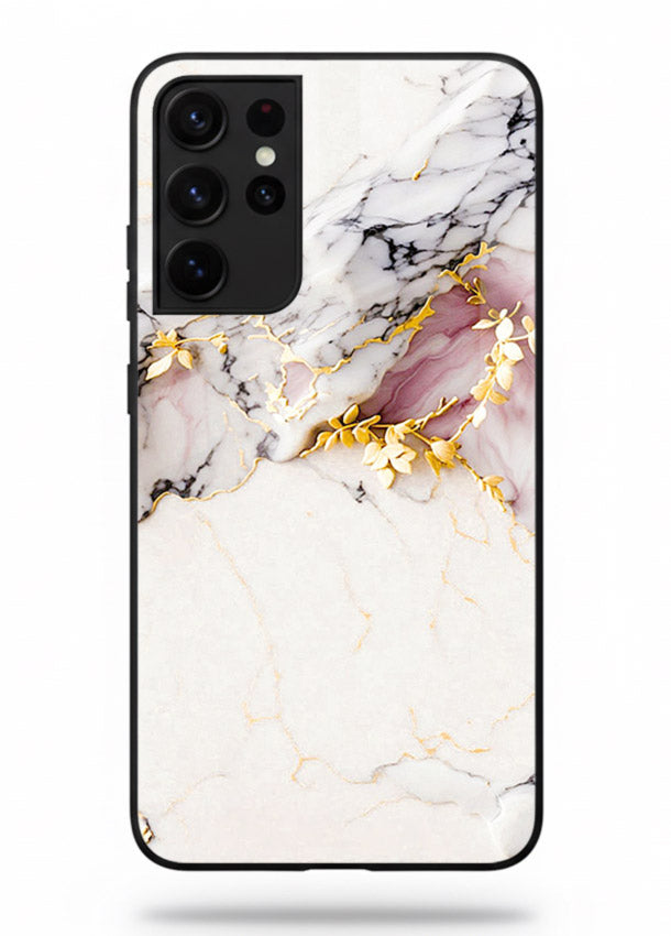 TealGold Vein Flow Samsung S21 Ultra glass back cover with teal marble and gold accents
