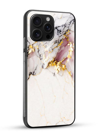 TealGold Vein Flow glossy vibrant premium glass back cover with teal marble and gold accents - Angle Side