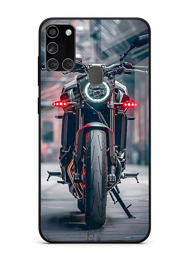 Digital matrix pattern artwork on glossy tempered glass Samsung A21s back cover