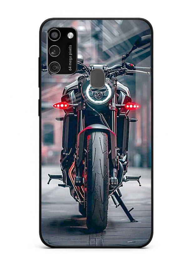 Digital matrix pattern artwork on glossy tempered glass Samsung M21 back cover