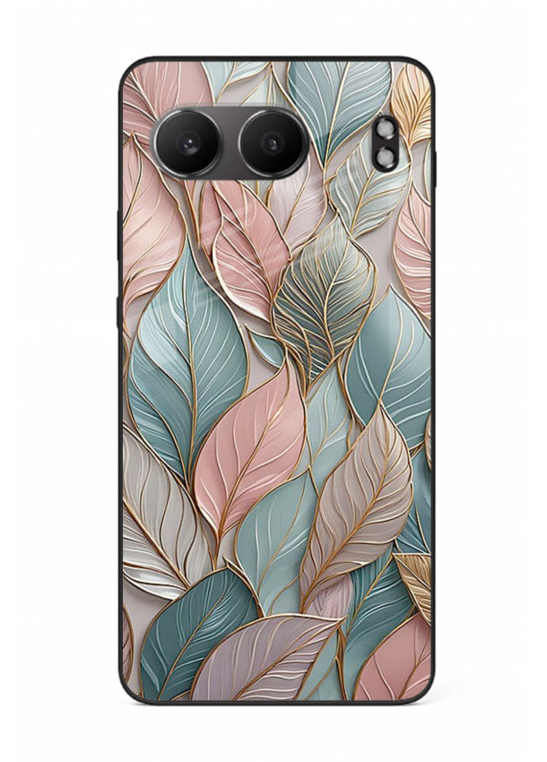 Pastel leaf artwork on OnePlus Nord 4 glass back cover with soft watercolor texture.