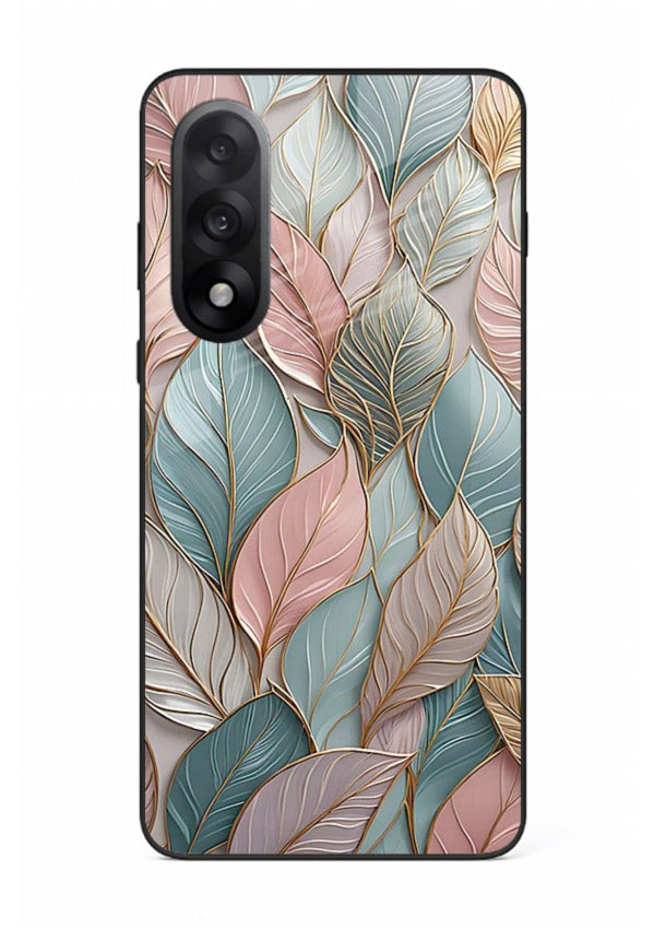 Pastel leaf artwork on OnePlus Nord 5 glass back cover with soft watercolor texture.