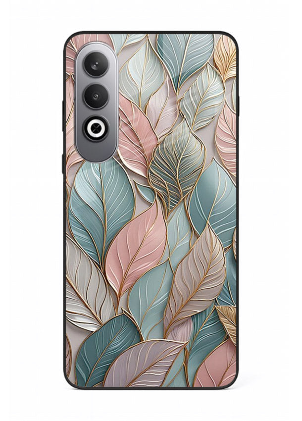 Pastel leaf artwork on OnePlus Nord CE4 glass back cover with soft watercolor texture.