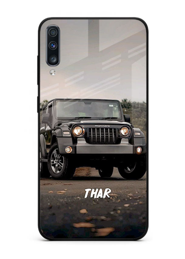 Mahindra Thar SUV in outdoor terrain with rugged off-road styling for Samsung A70