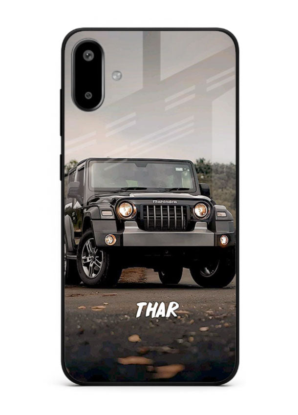 Mahindra Thar SUV in outdoor terrain with rugged off-road styling for Samsung F06 5G