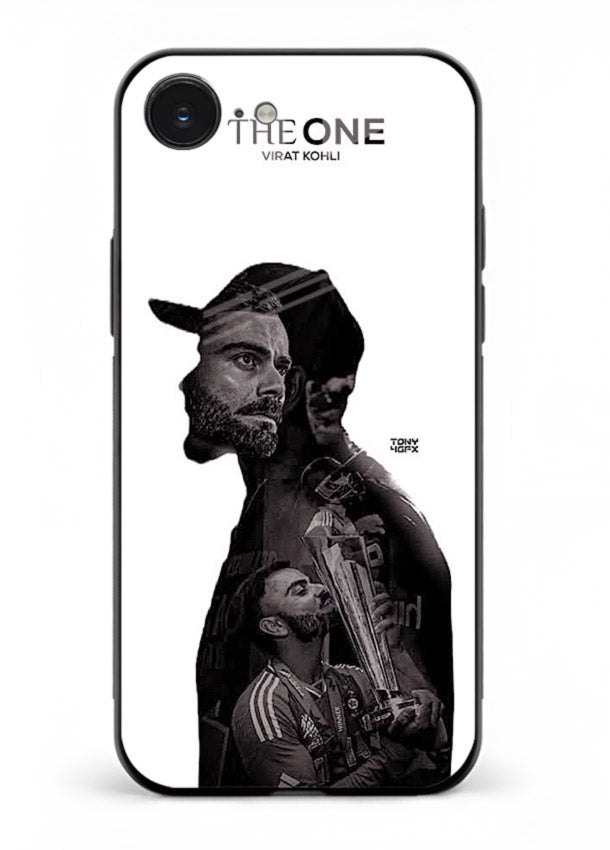 Monochrome cricket silhouette artwork printed on premium tempered glass iPhone 16E back cover