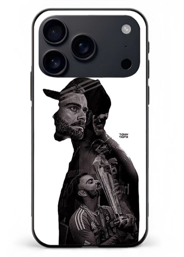 Monochrome cricket silhouette artwork printed on premium tempered glass iPhone 17 Pro Max back cover