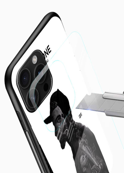 Monochrome cricket silhouette artwork printed on premium tempered glass mobile back cover - 4