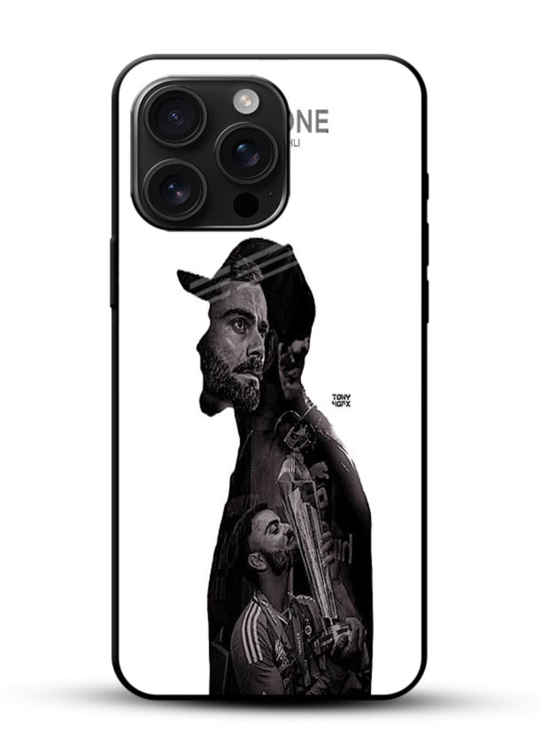 Monochrome cricket silhouette artwork printed on premium tempered glass mobile back cover - 1