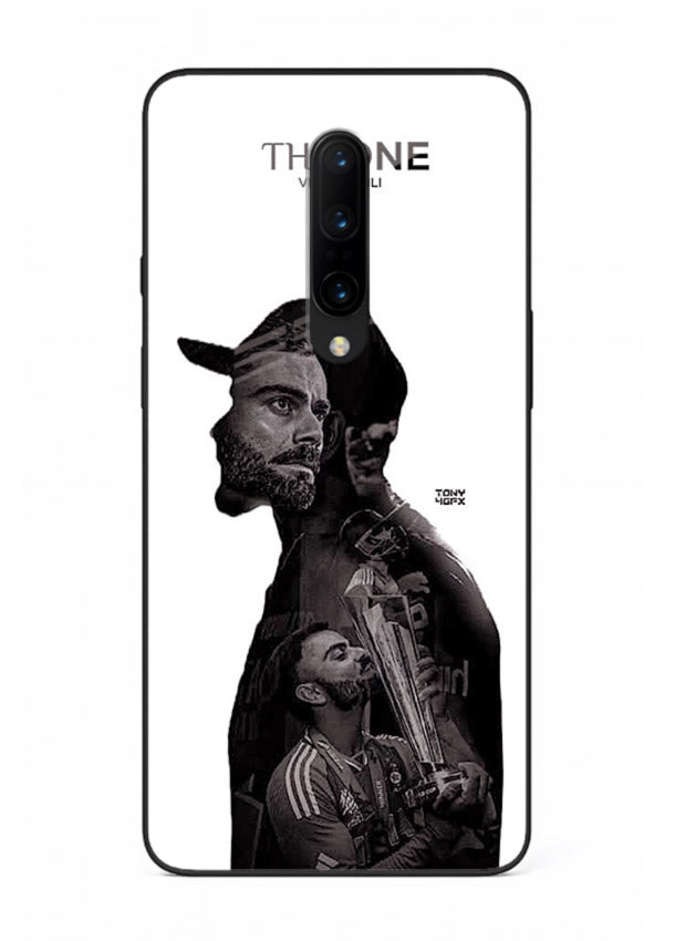 Monochrome cricket silhouette artwork printed on premium tempered glass OnePlus 7T Pro back cover