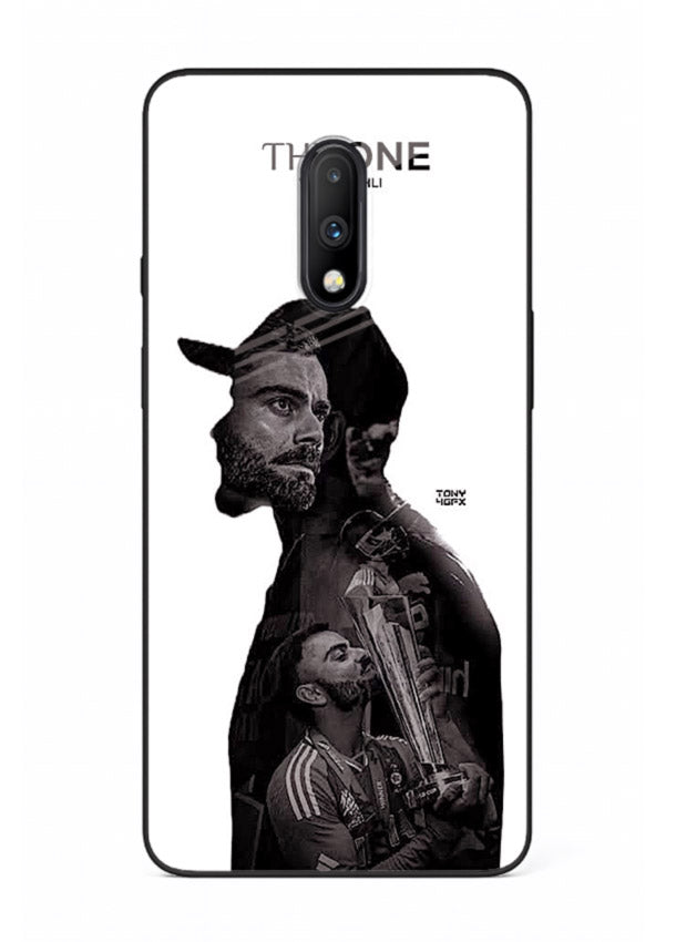 Monochrome cricket silhouette artwork printed on premium tempered glass OnePlus 7 back cover