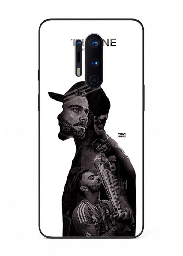 Monochrome cricket silhouette artwork printed on premium tempered glass OnePlus 8 Pro back cover