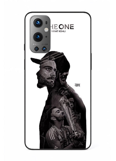 Monochrome cricket silhouette artwork printed on premium tempered glass OnePlus 9 back cover