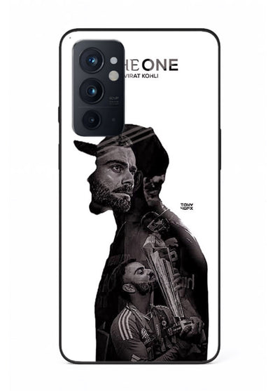 Monochrome cricket silhouette artwork printed on premium tempered glass OnePlus 9RT back cover