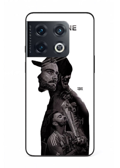Monochrome cricket silhouette artwork printed on premium tempered glass OnePlus 10 Pro back cover